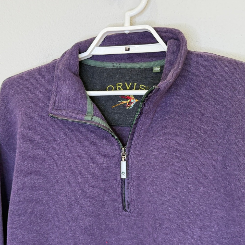 Orvis 1/4 Zip Pullover Sweater Mens Size Medium Purple Long Sleeve Collar Cotton - Picture 2 of 9